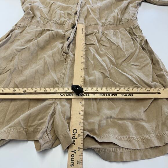 Faherty Romper Womens X Large Brown Arlie Button Up Collared Linen Blend - Picture 10 of 11